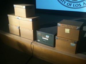 Boxes of Ruben Salazar Files Eight boxes of files on the slain journalist. Photo: Robert J. Lopez